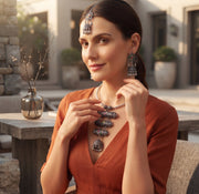 Women Silver Plated Oxidised Jewellery Set With Mang Tikka