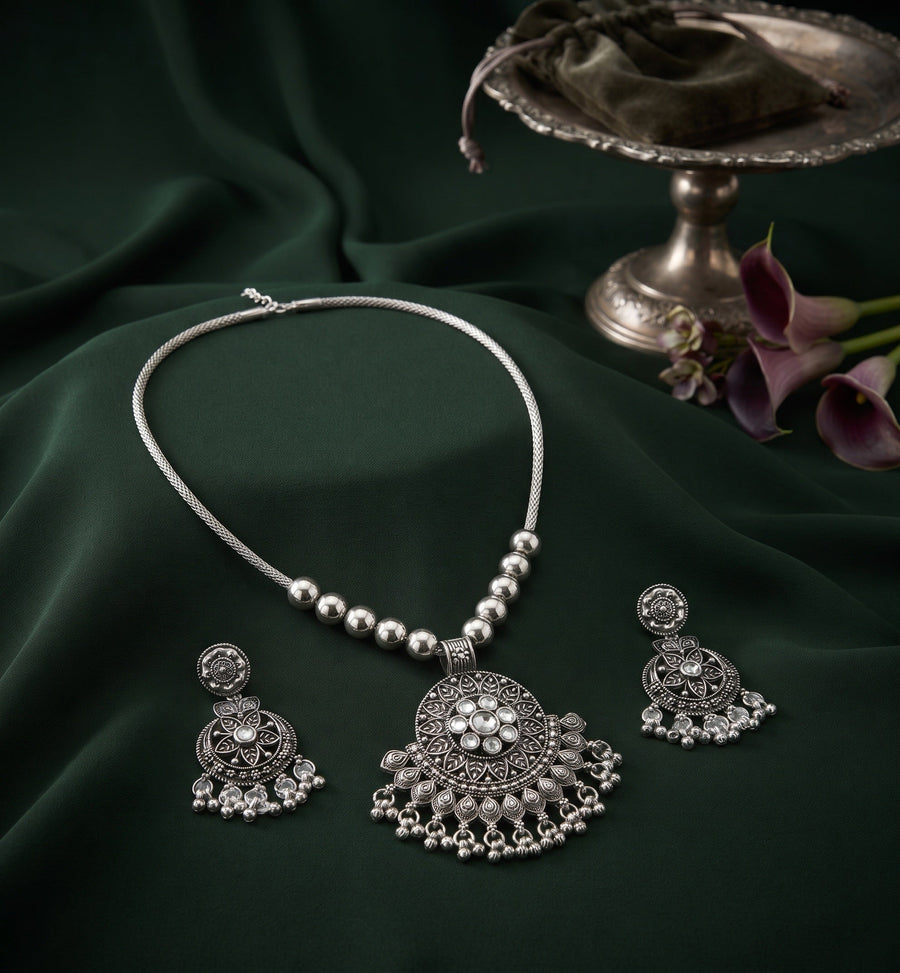 Women Silver Plated Oxidised Jewellery Set