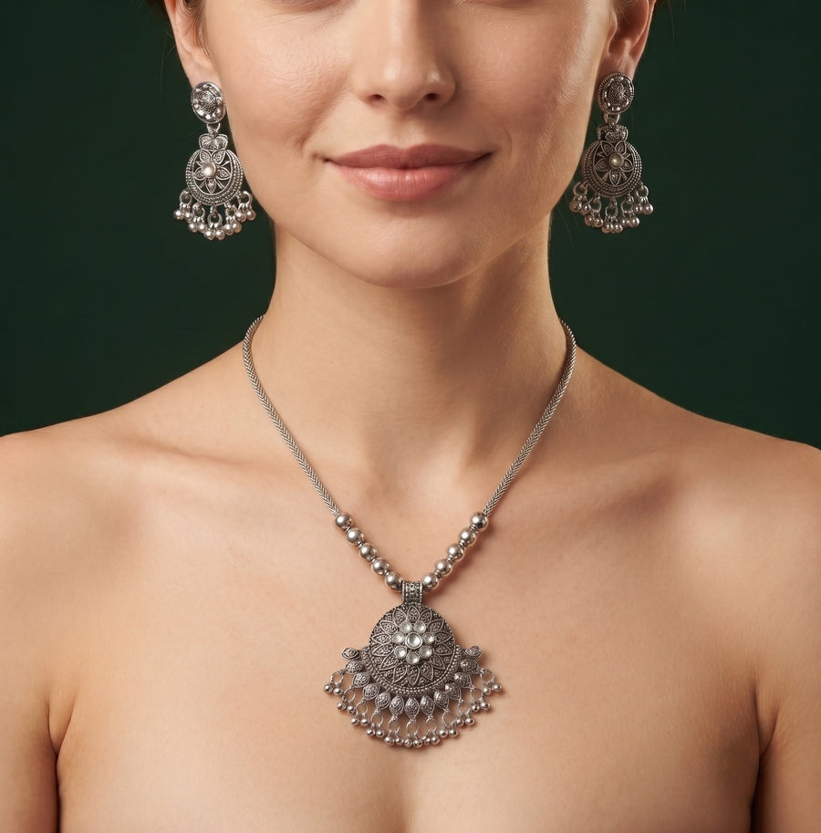 Women Silver Plated Oxidised Jewellery Set