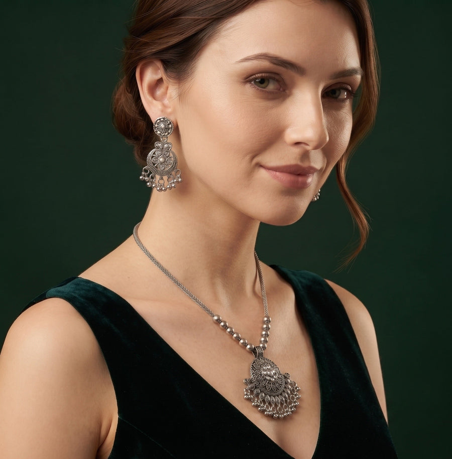 Women Silver Plated Oxidised Jewellery Set
