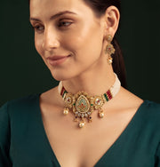 Women Gold Plated Traditional Choker Jewellery Set