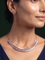 Rose Gold-Toned Minimal Necklace with Earrings Jewellery Set