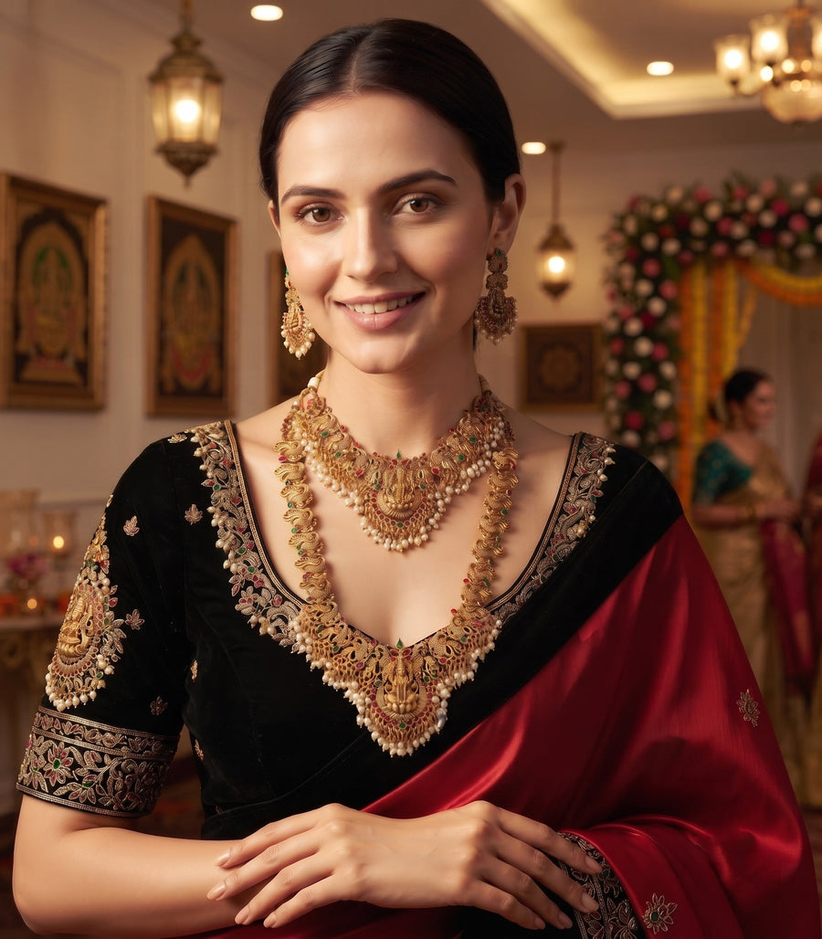 Gold-Toned Temple Jewellery Set For Bridel Look