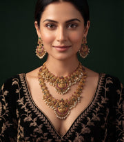 Gold-Toned Temple Jewellery Set For Bridel Look