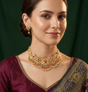 Gold-Toned Jodha Necklace & Earrings Jewellery Set