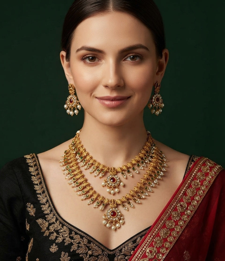 Women Gold Plated Indo-Ethnic Rani Har Jewellery Set