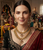 Women Gold Plated Indo-Ethnic Rani Har Jewellery Set