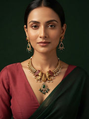 Women Gold Plated Ston Beaded Jadau Jewellery Set