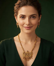 Gold-Toned Temple Jewellery Set With Matching Earrings