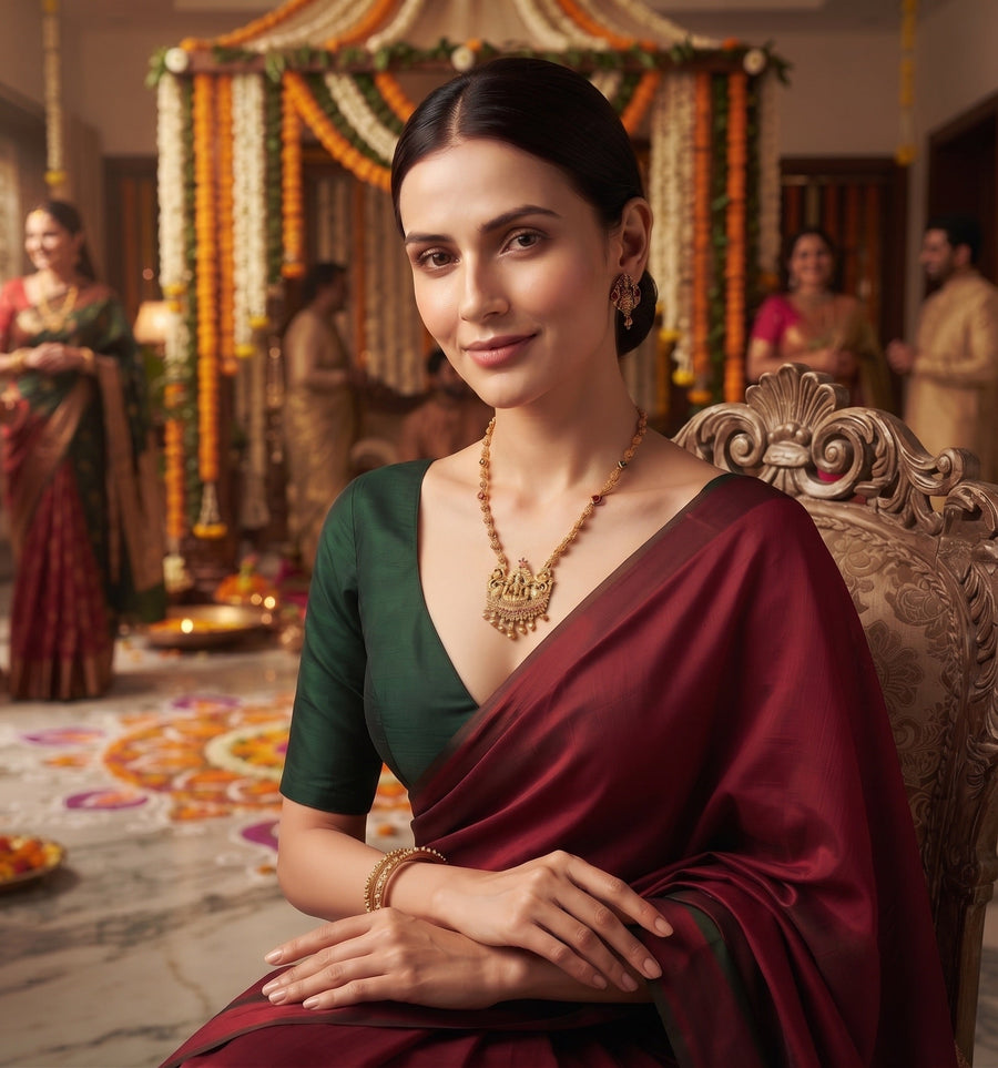 Gold-Toned Temple Jewellery Set With Matching Earrings