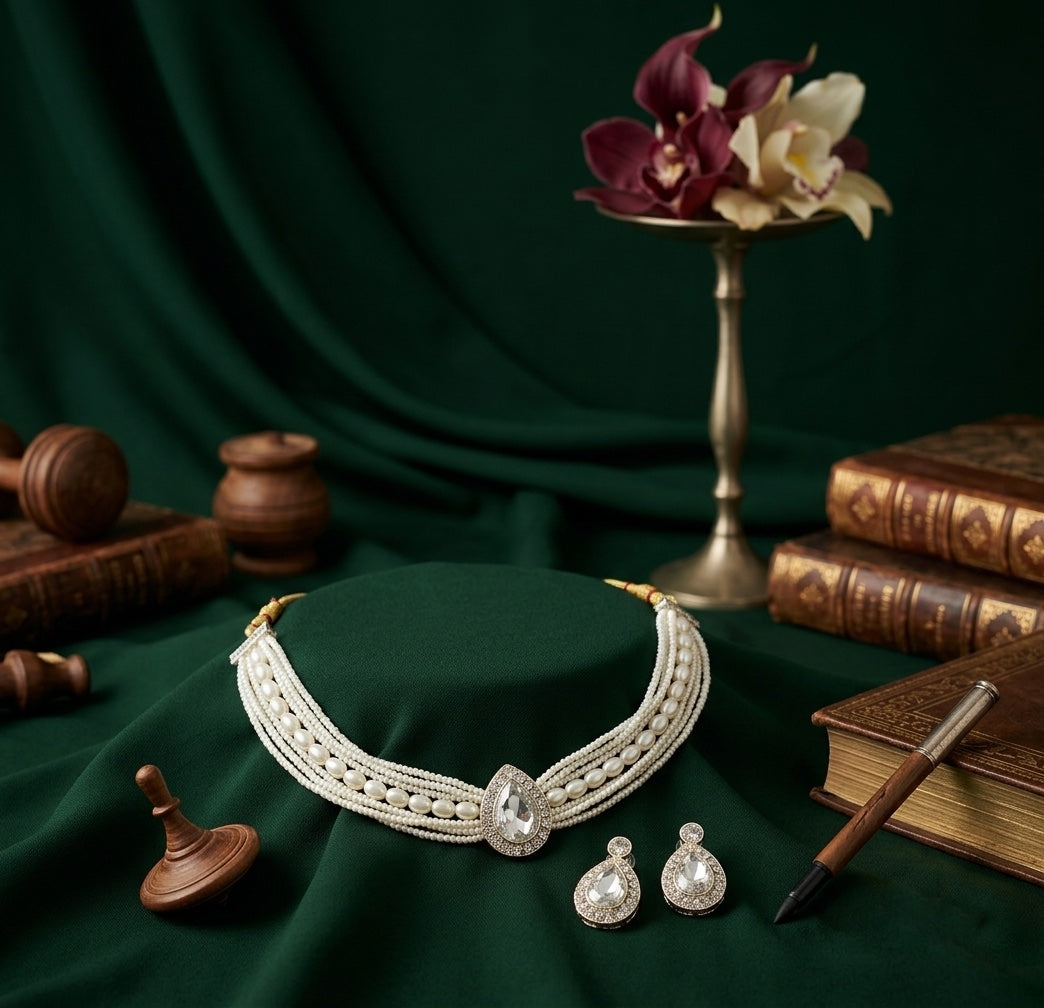 Beautiful White Pearls Statement Jewellery Set For Women