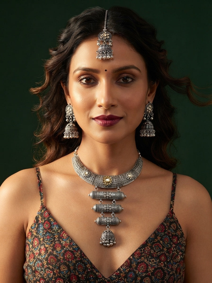 Women Silver Plated Oxidised Jewellery Set