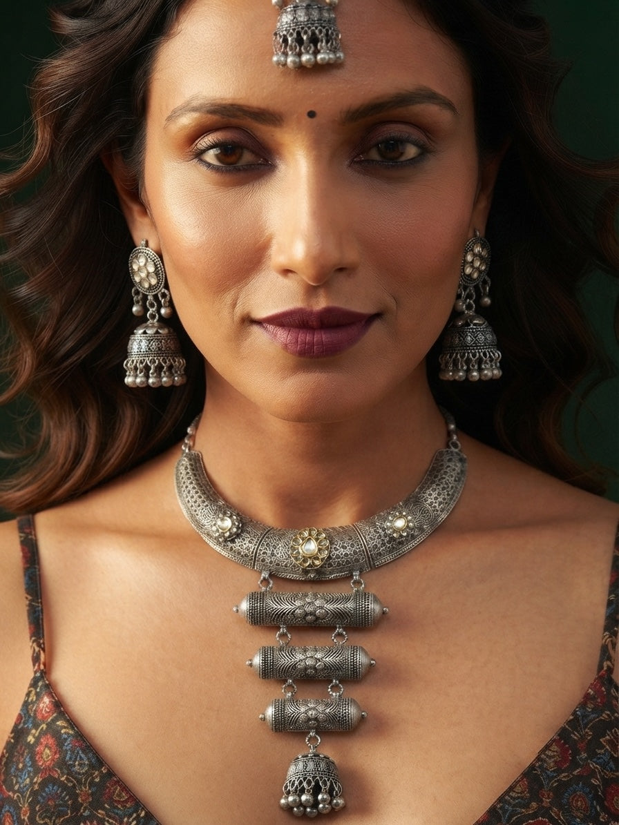 Women Silver Plated Oxidised Jewellery Set