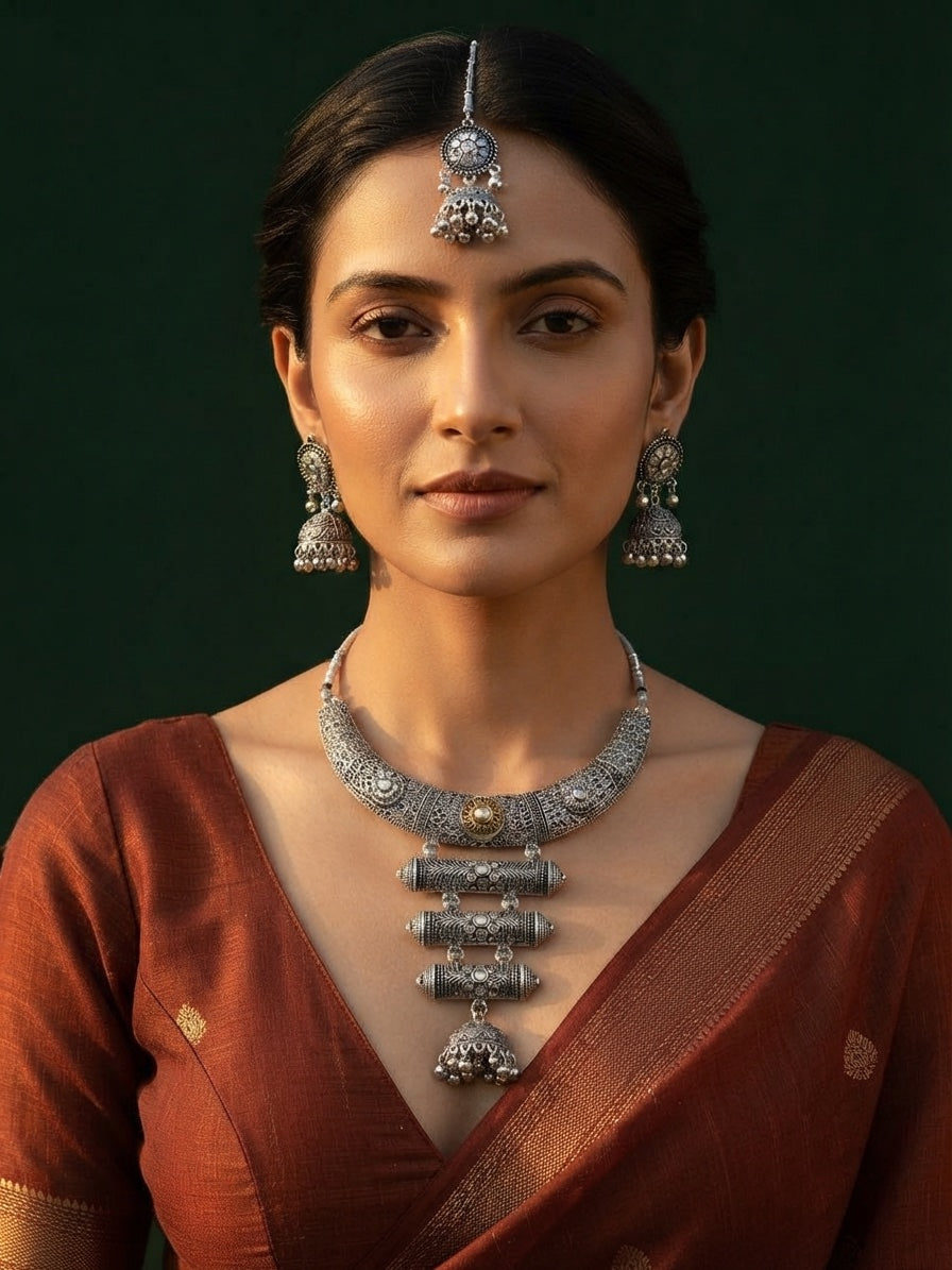 Women Silver Plated Oxidised Jewellery Set