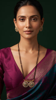 Premium Gold-Toned Zircon Mangalsutra With matching Earrings