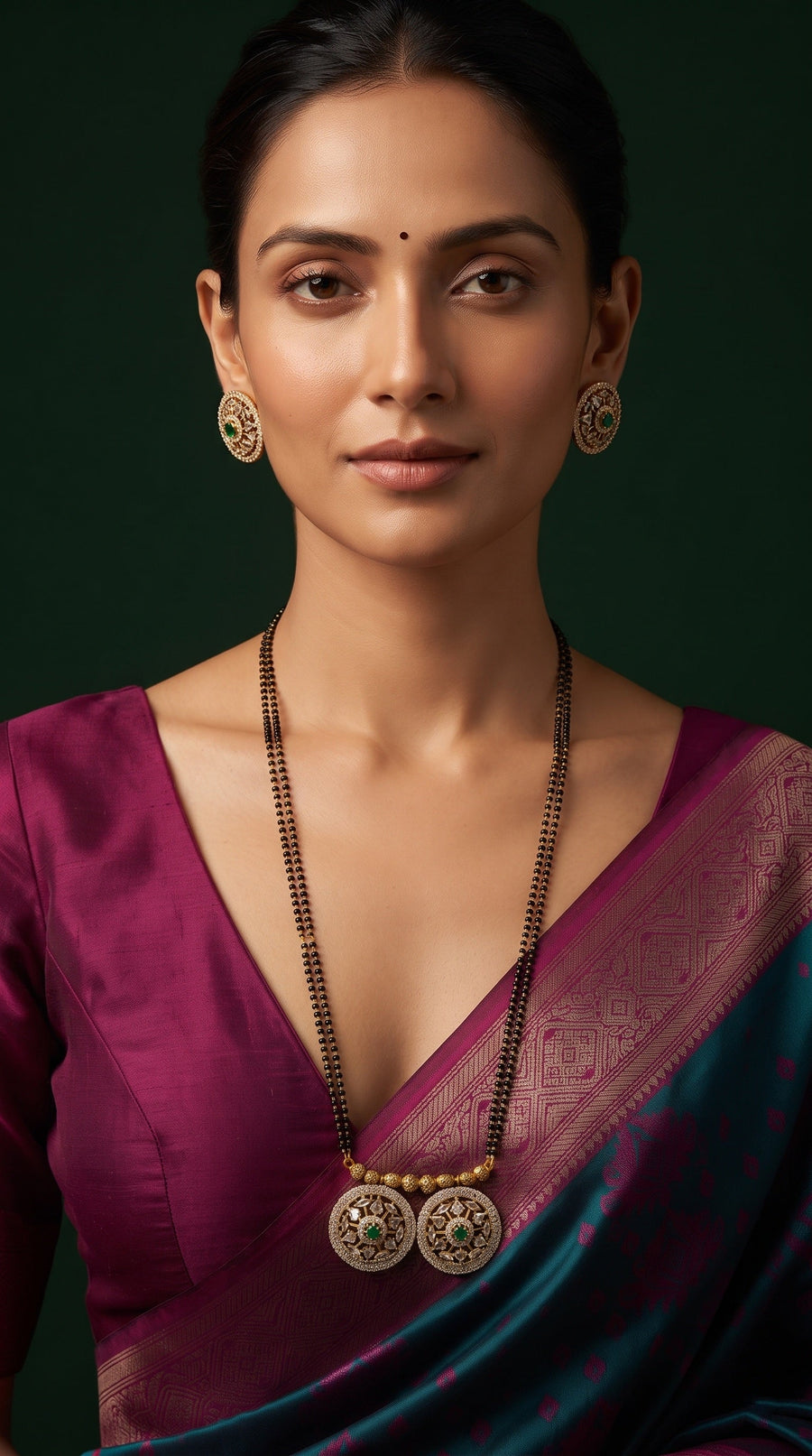 Premium Gold-Toned Zircon Mangalsutra With matching Earrings
