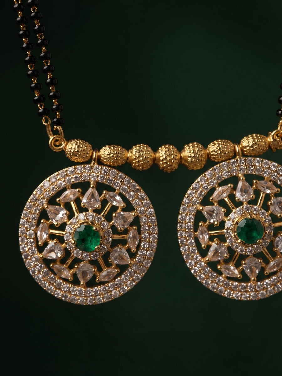 Premium Gold-Toned Zircon Mangalsutra With matching Earrings