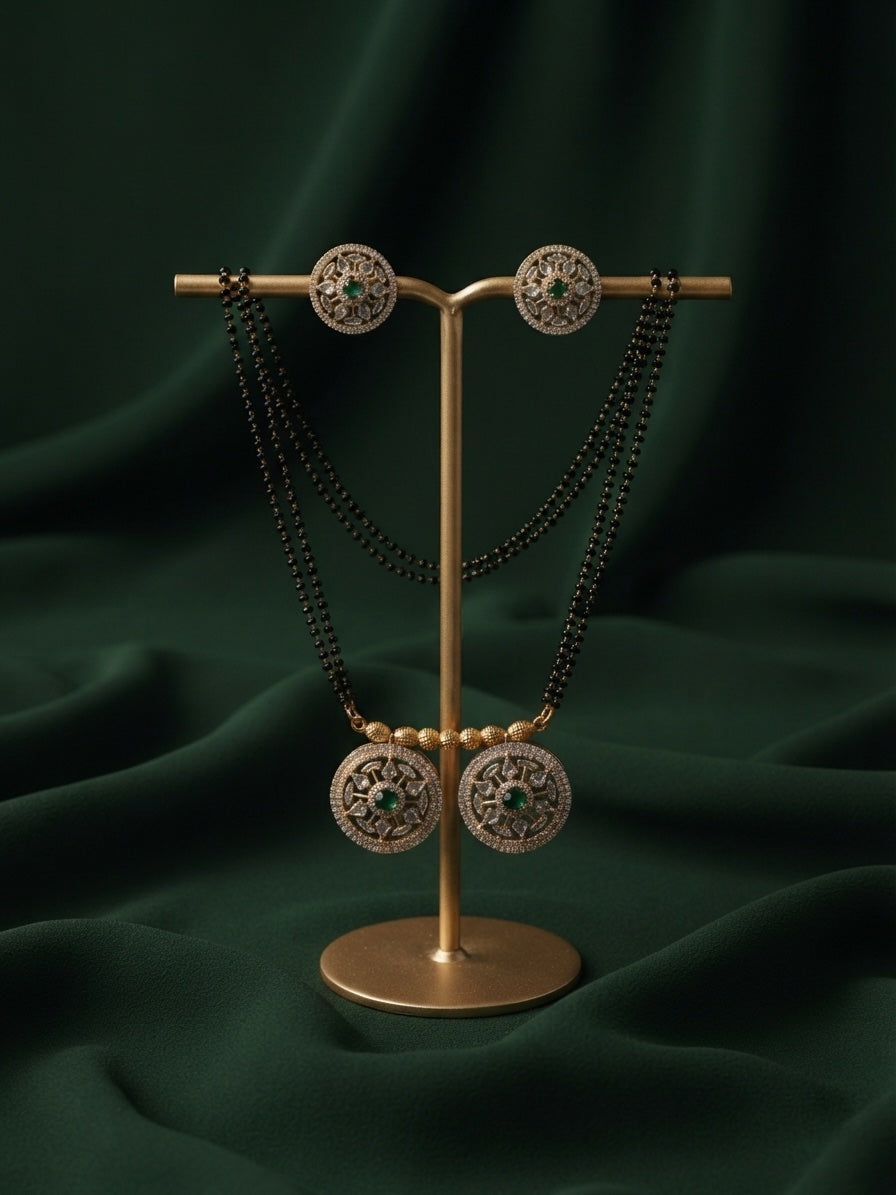 Premium Gold-Toned Zircon Mangalsutra With matching Earrings