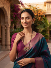 Premium Gold-Toned Zircon Mangalsutra With matching Earrings