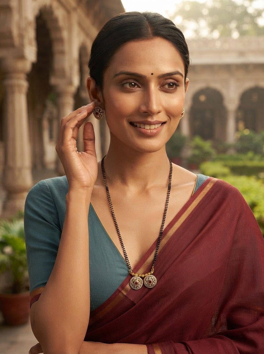 Premium Gold-Toned Zircon Mangalsutra With matching Earrings