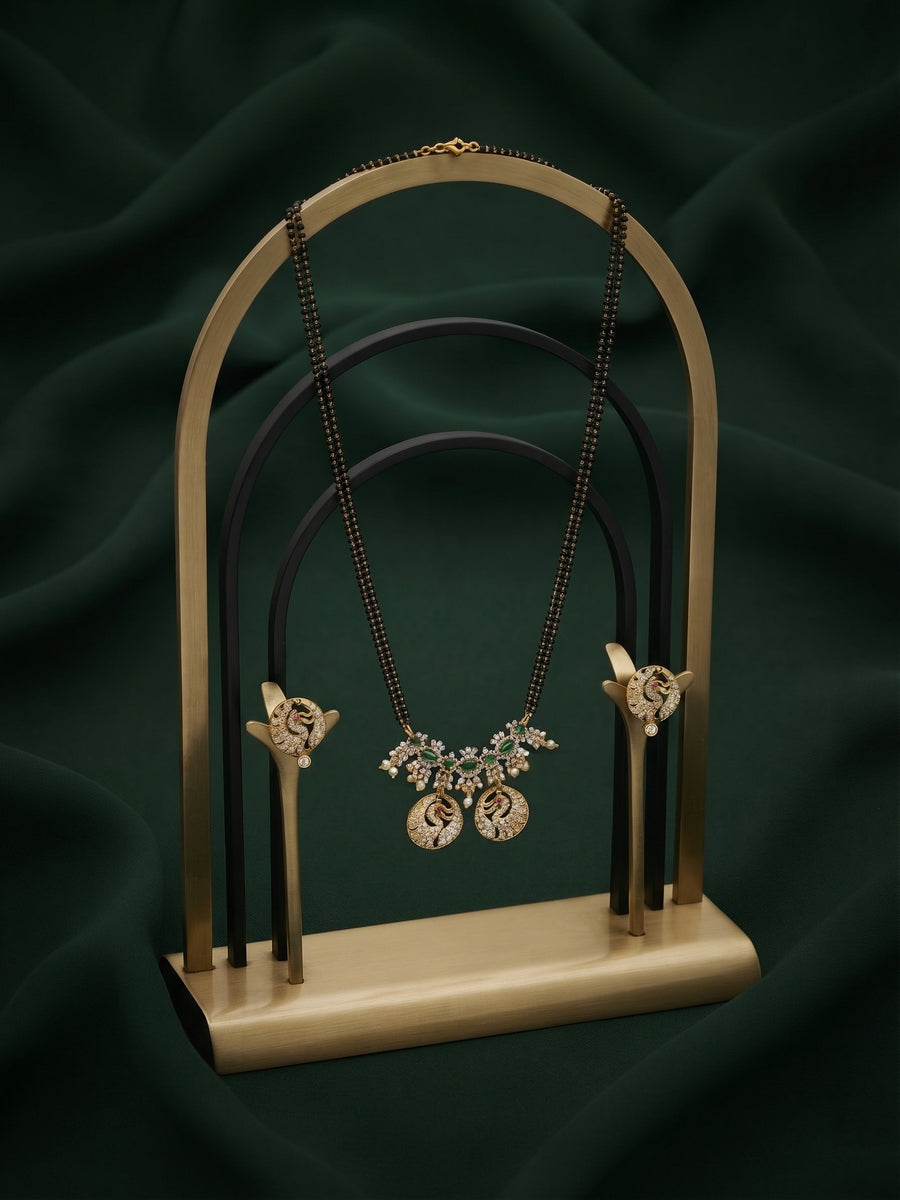 Premium Gold-Toned Zircon Mangalsutra With matching Earrings