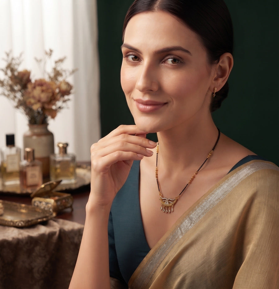 Premium Gold-Toned Stone Beaded Mangalsutra For Women