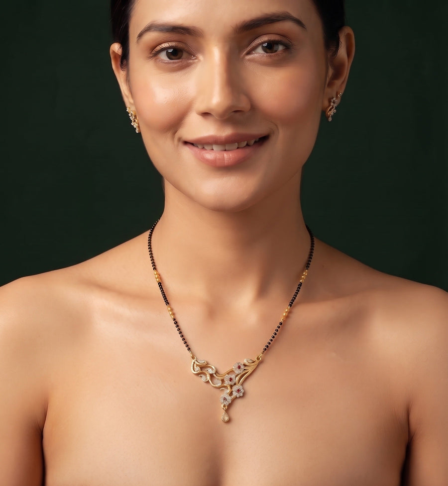 Premium Gold-Toned Stone Beaded Mangalsutra For Women