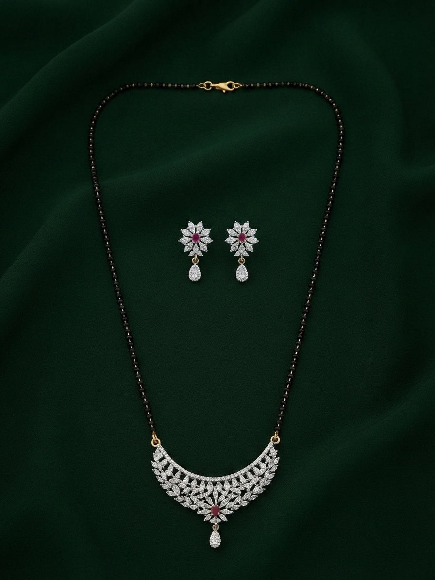 Premium American Diamond Mangalsutra With Matching Earrings