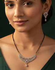 Premium American Diamond Mangalsutra With Matching Earrings
