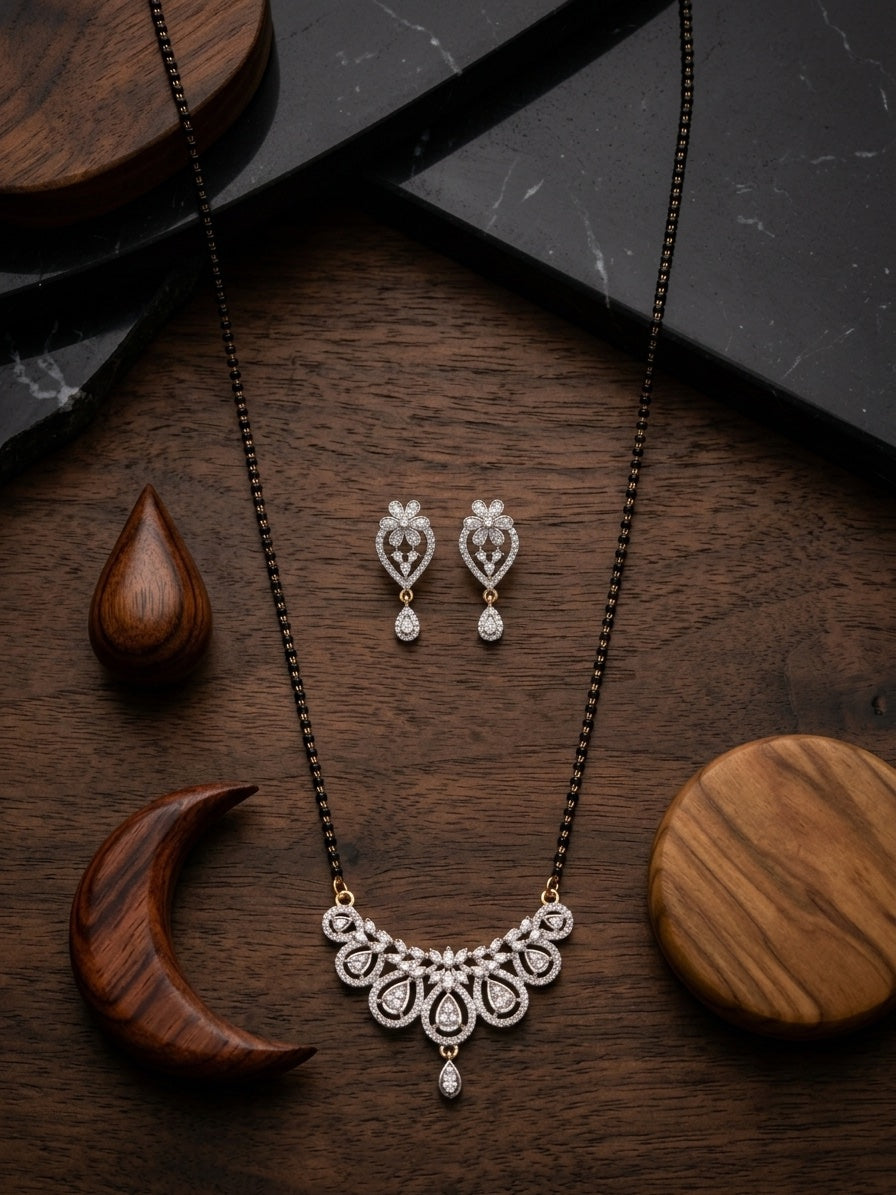 Premium American Diamond Mangalsutra With Matching Earrings
