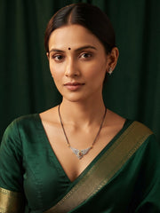 Premium Gold-Toned Zircon AD Stone Mangalsutra With Matching Earrings