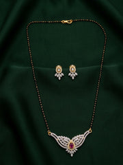 Premium Gold-Toned Zircon AD Stone Mangalsutra With Matching Earrings