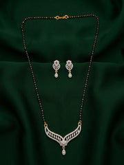 Premium Gold-Toned Zircon AD Stone Mangalsutra With Matching Earrings