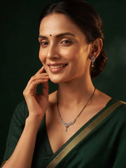 Premium Gold-Toned Zircon AD Stone Mangalsutra With Matching Earrings