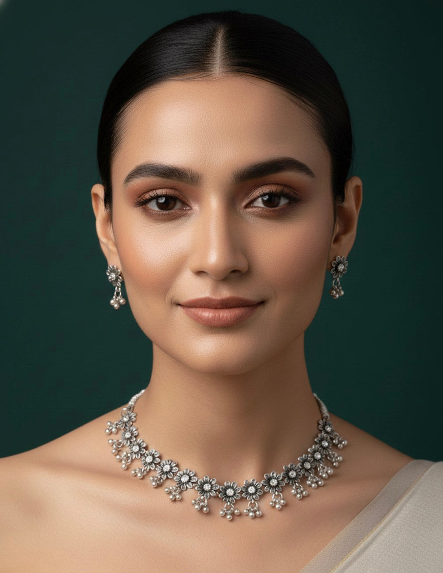 Antique Oxidised Necklace Jewellery Set