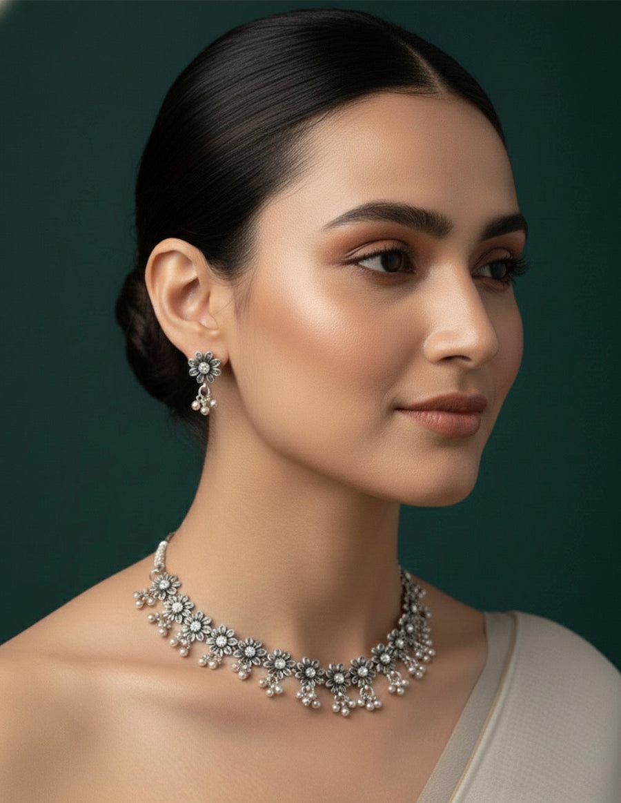 Antique Oxidised Necklace Jewellery Set
