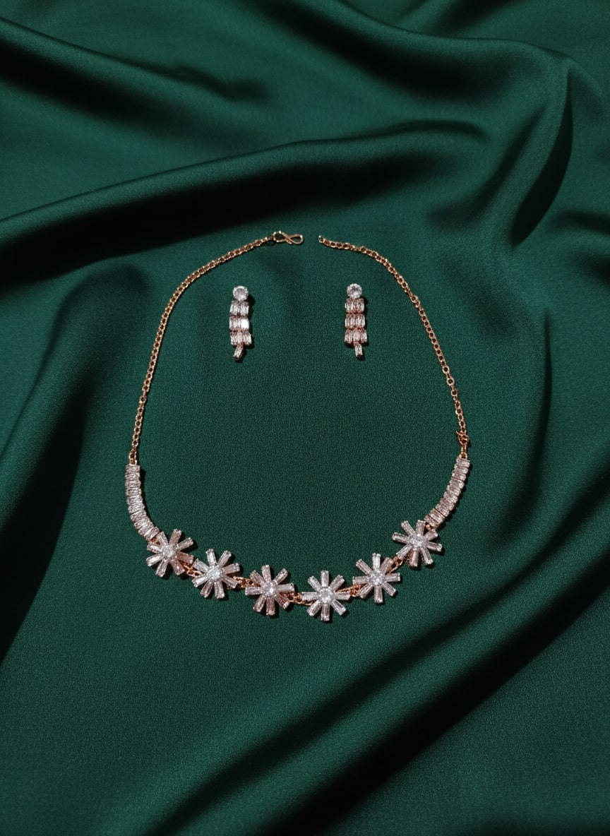 Rose Golden American Diamond Jewellery Set