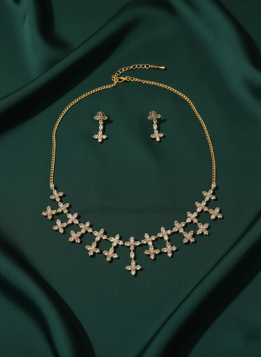 Fancy Artificial Stone Necklace With Earrings