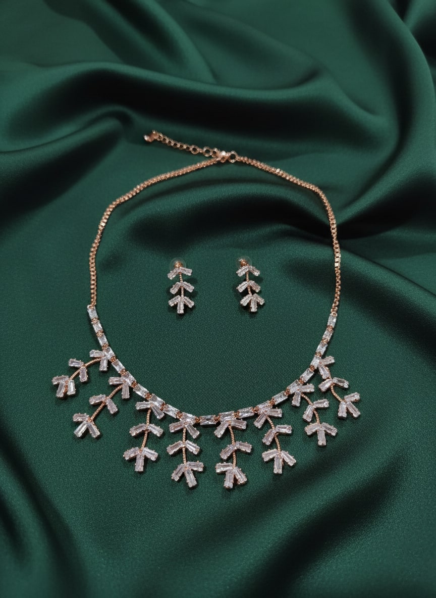 Rose Gold American Diamond Necklace with Earring