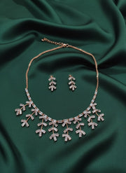 Rose Gold American Diamond Necklace with Earring