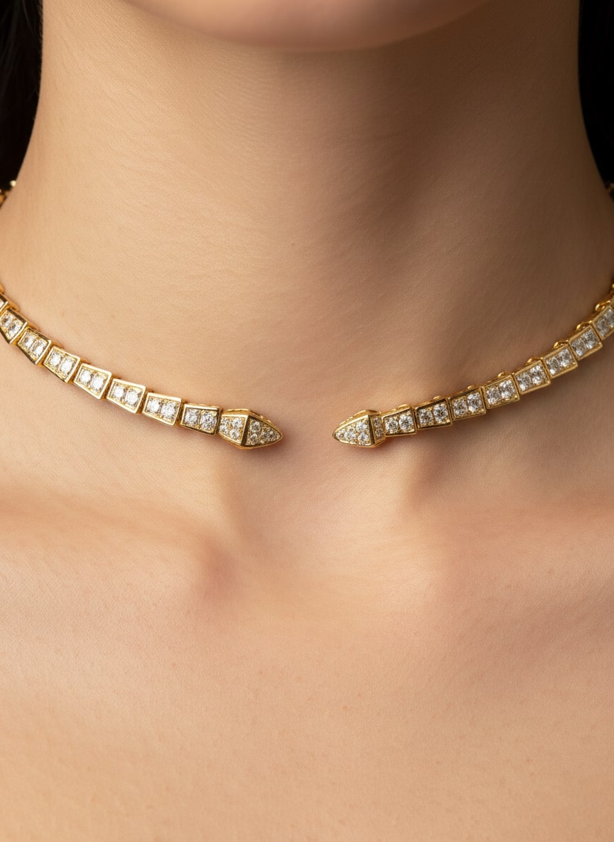 Unique American Diamonds Snake Design Choker Necklace