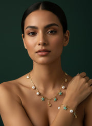 Trendy Stars & Pearls Necklace With Bracelet