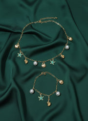 Trendy Stars & Pearls Necklace With Bracelet