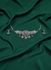 Oxidized Silver Plated Choker Necklace With Earrings