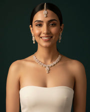 Trendy Kundan Necklace With Earings & Mang Tika