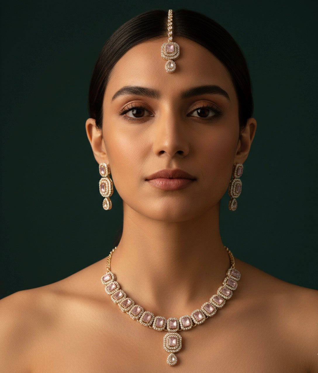 Trendy Kundan Necklace With Earings & Mang Tika