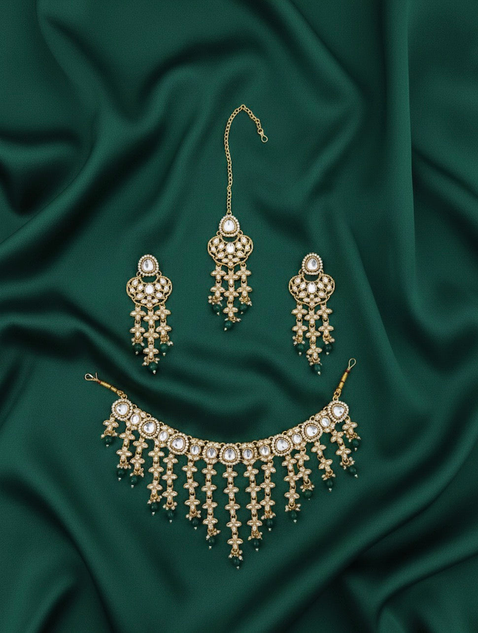 Trendy Kundan Necklace With Earings & Mang Tika
