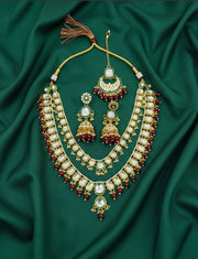 Fancy Emerald Kundan Necklace With Earings & Mang Tika