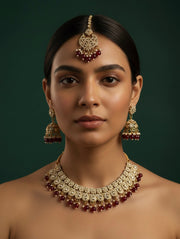 Cubic Zirconia Necklace With Jhumkas & Mang Tika