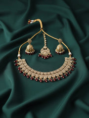 Cubic Zirconia Necklace With Jhumkas & Mang Tika